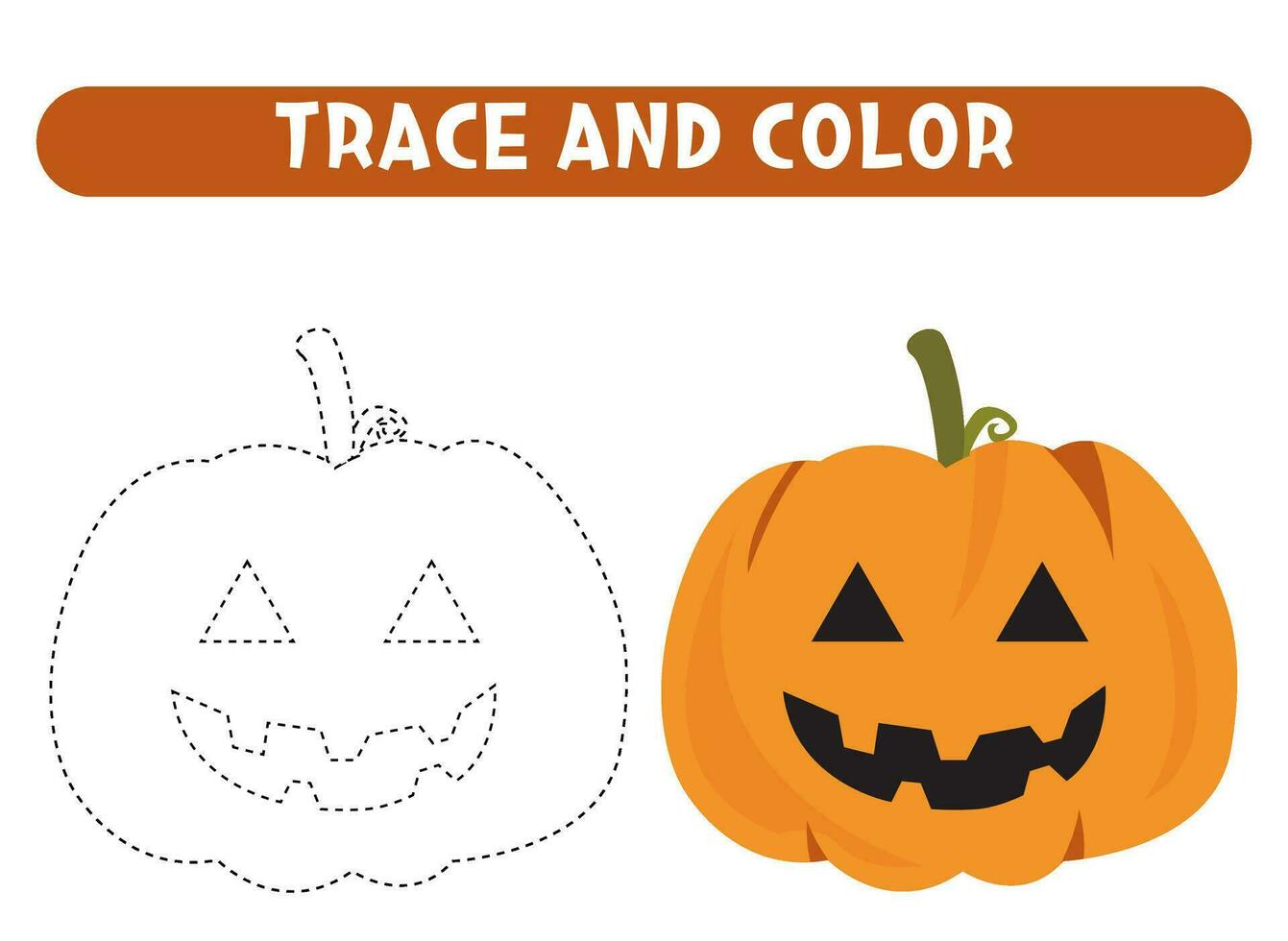 Trace and color cute Halloween pumpkin. Worksheet for kids vector