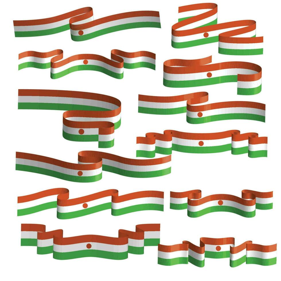 niger flag ribbon vector element bundle set