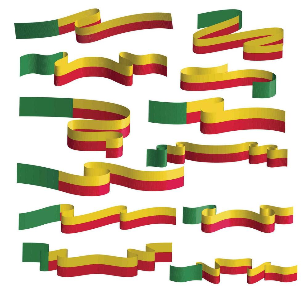 benin flag ribbon vector element bundle set