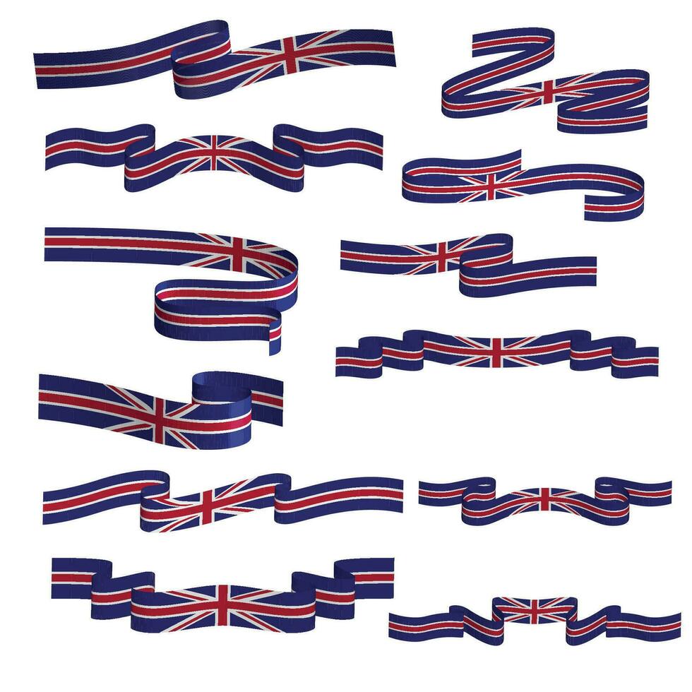 united kingdom flag ribbon vector element bundle set
