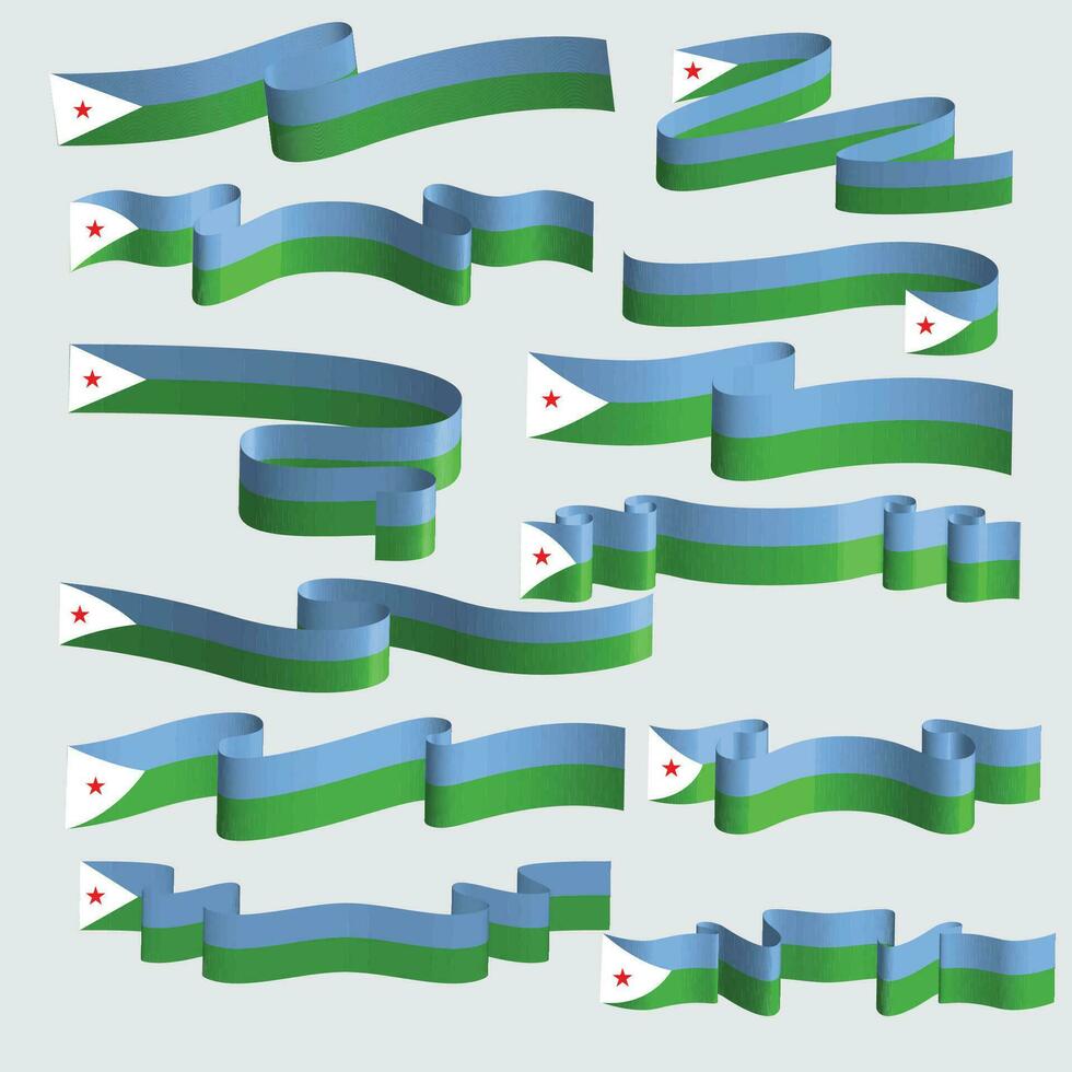 djibouti flag ribbon vector element bundle set