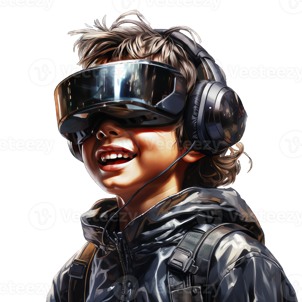 boy wear a VR Glass on transparent background png