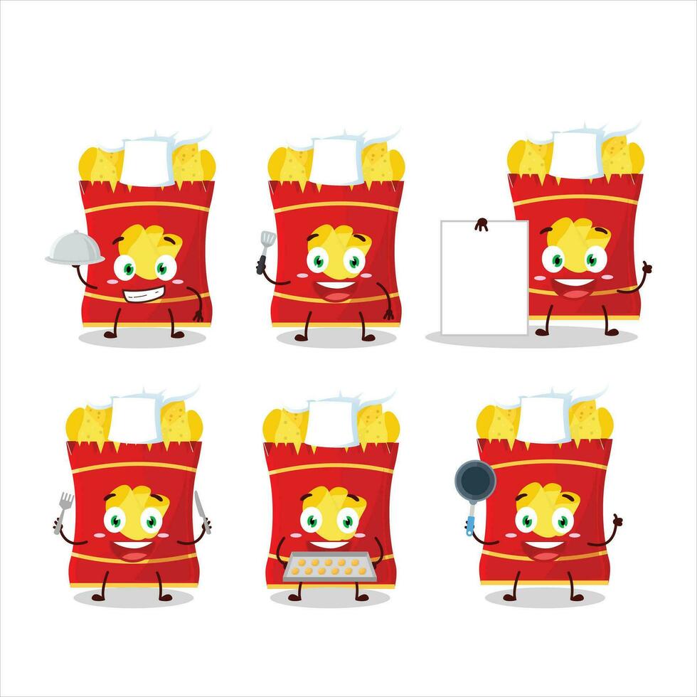 dibujos animados personaje de patata papas fritas con varios cocinero emoticones vector