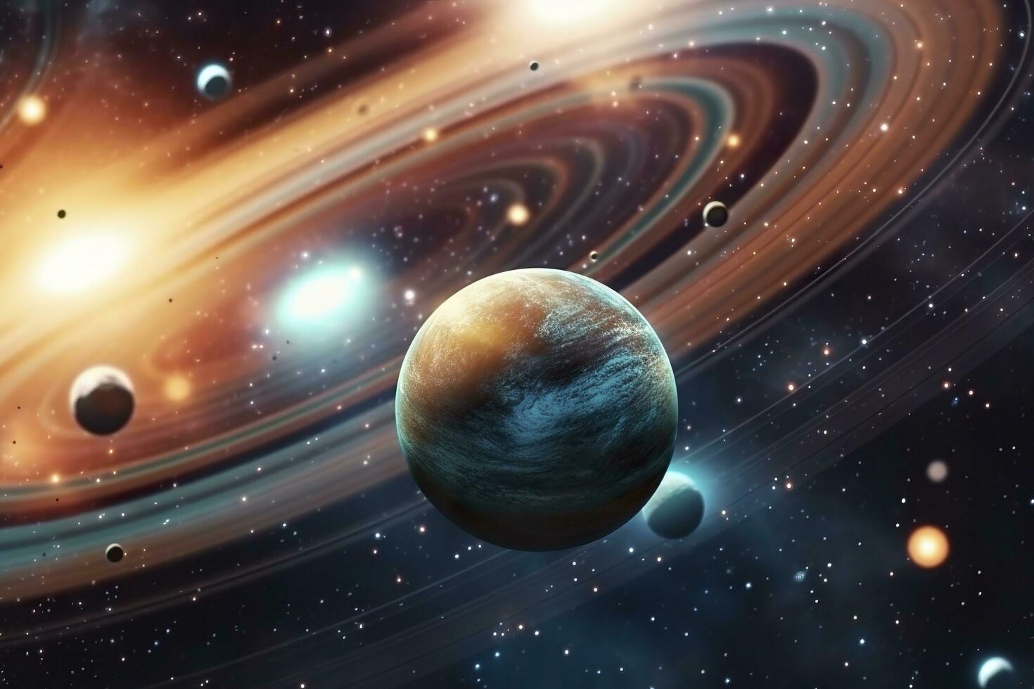 Our 3d Solar system with planets in orbits path. AI Generative photo