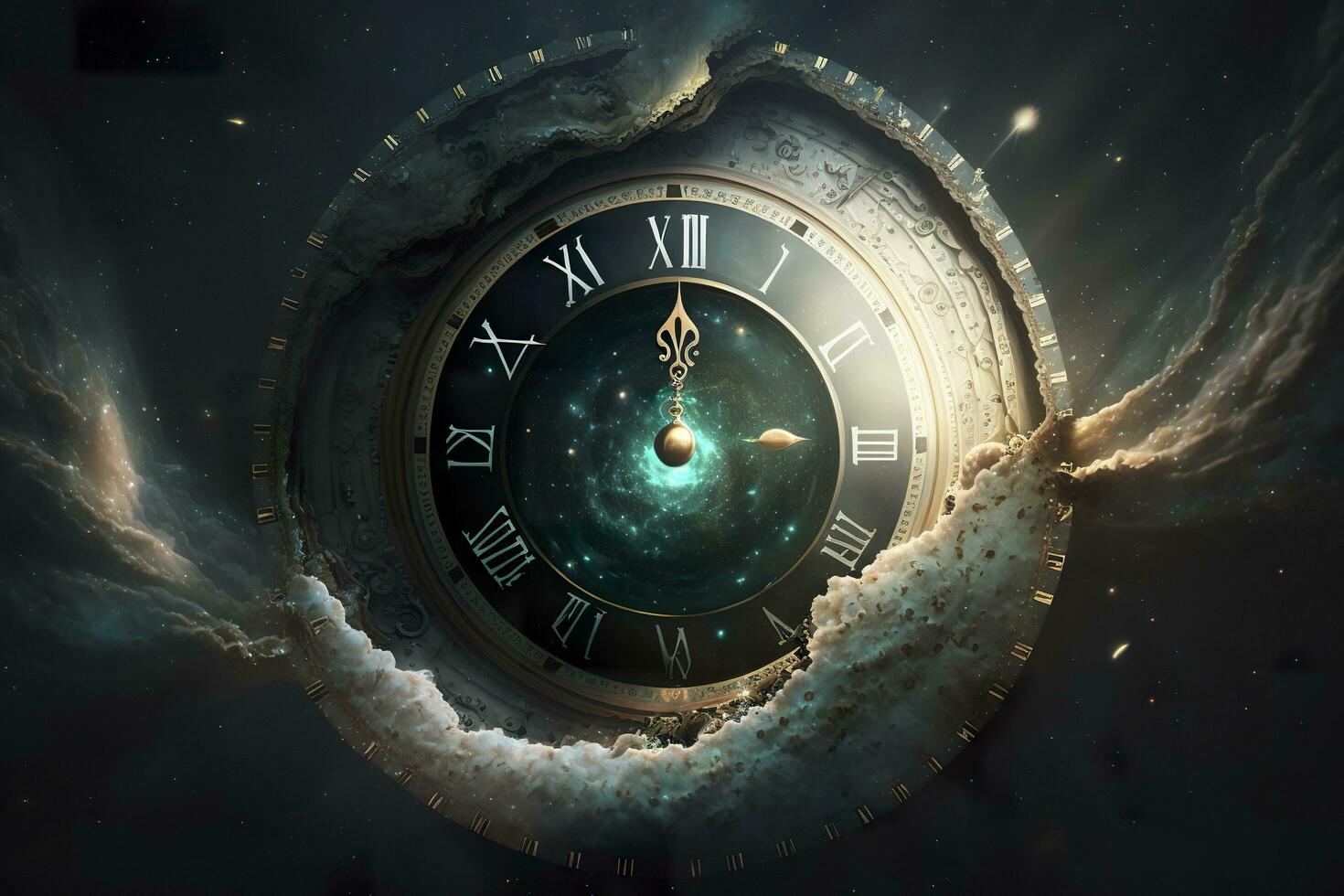 clock in space, time concept. Generative AI photo