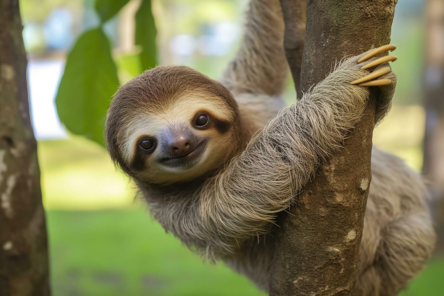 Baby Sloth in Tree in Costa Rica. Generative AI photo