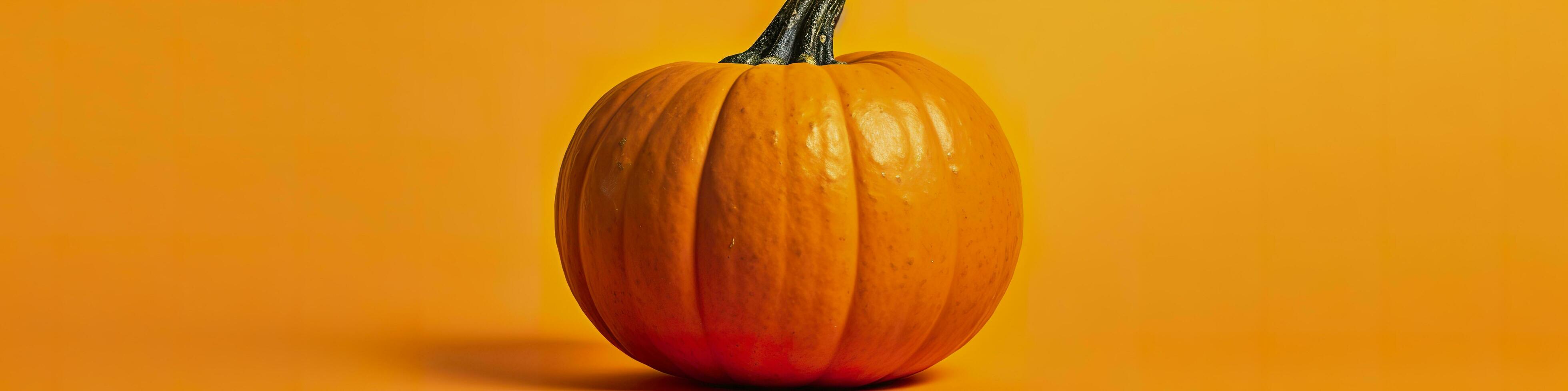 A pumpkin against a yellow background. Generative AI photo