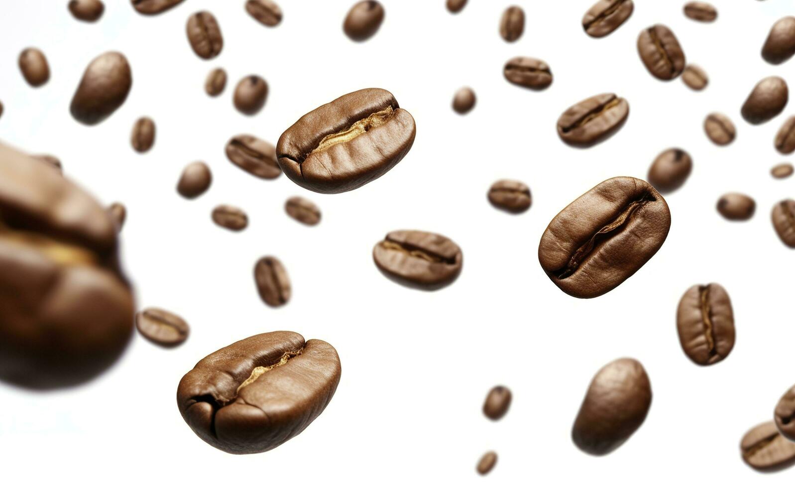 Coffee Bean flying on white background, 3d illustration. Generative AI photo