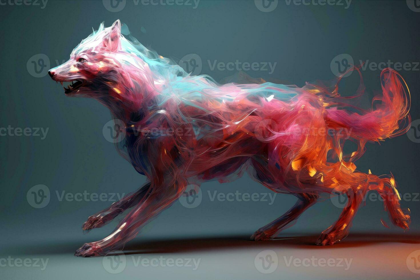Abstract wolf with complex motion and hazy color, Generative AI illustration photo