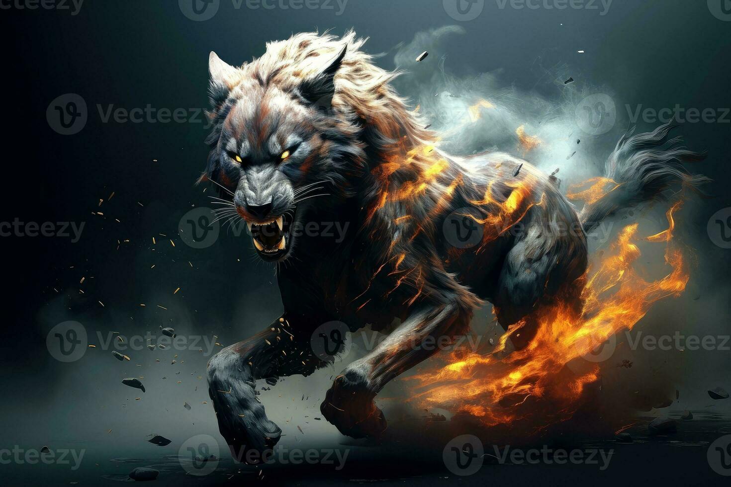 Abstract wolf with complex motion and hazy color, Generative AI illustration photo