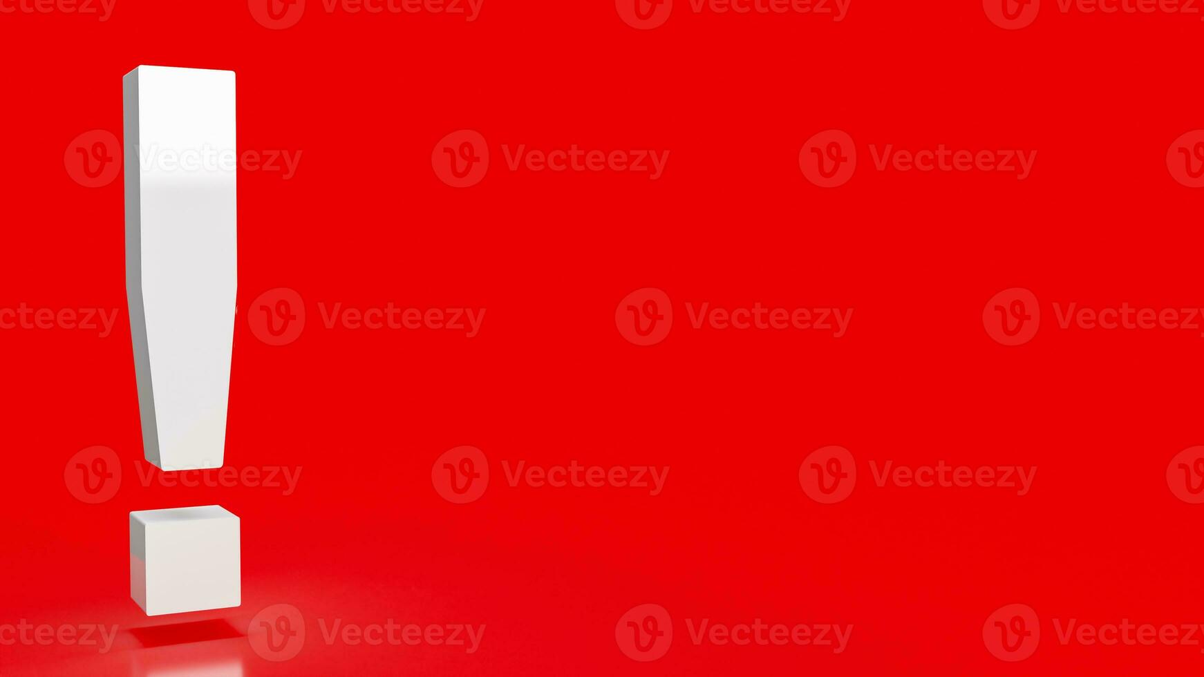 The  white exclamation mark on red background 3d rendering photo