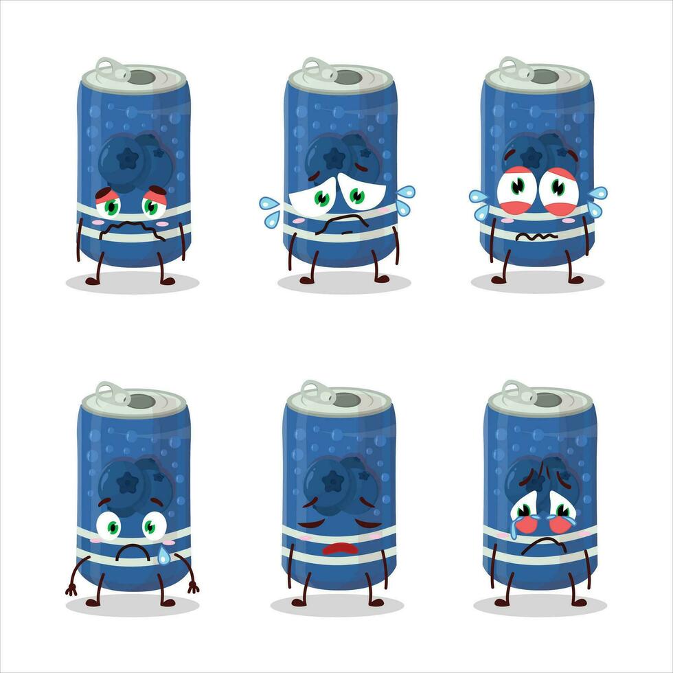 Berry soda can cartoon character with sad expression vector