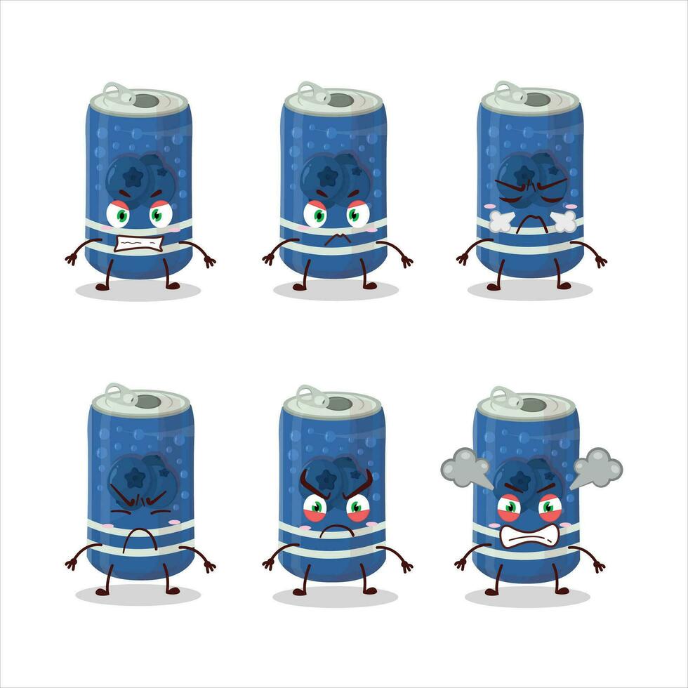 Berry soda can cartoon character with various angry expressions vector