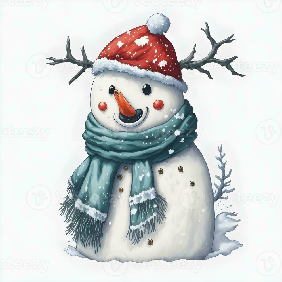 Happy snowman with the snow outdoor photo