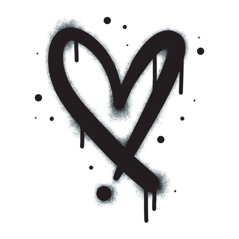 rocíe el signo del corazón de graffiti pintado en negro sobre blanco. símbolo de gota de corazón de amor. Aislado en un fondo blanco. ilustración vectorial vector
