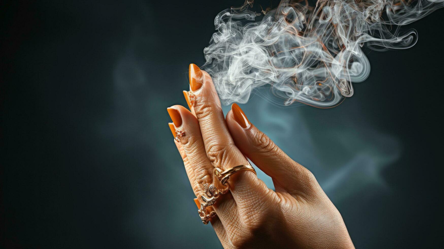 Smoking female hand with a cigarette, concept of getting rid of bad habits, quitting smoking photo