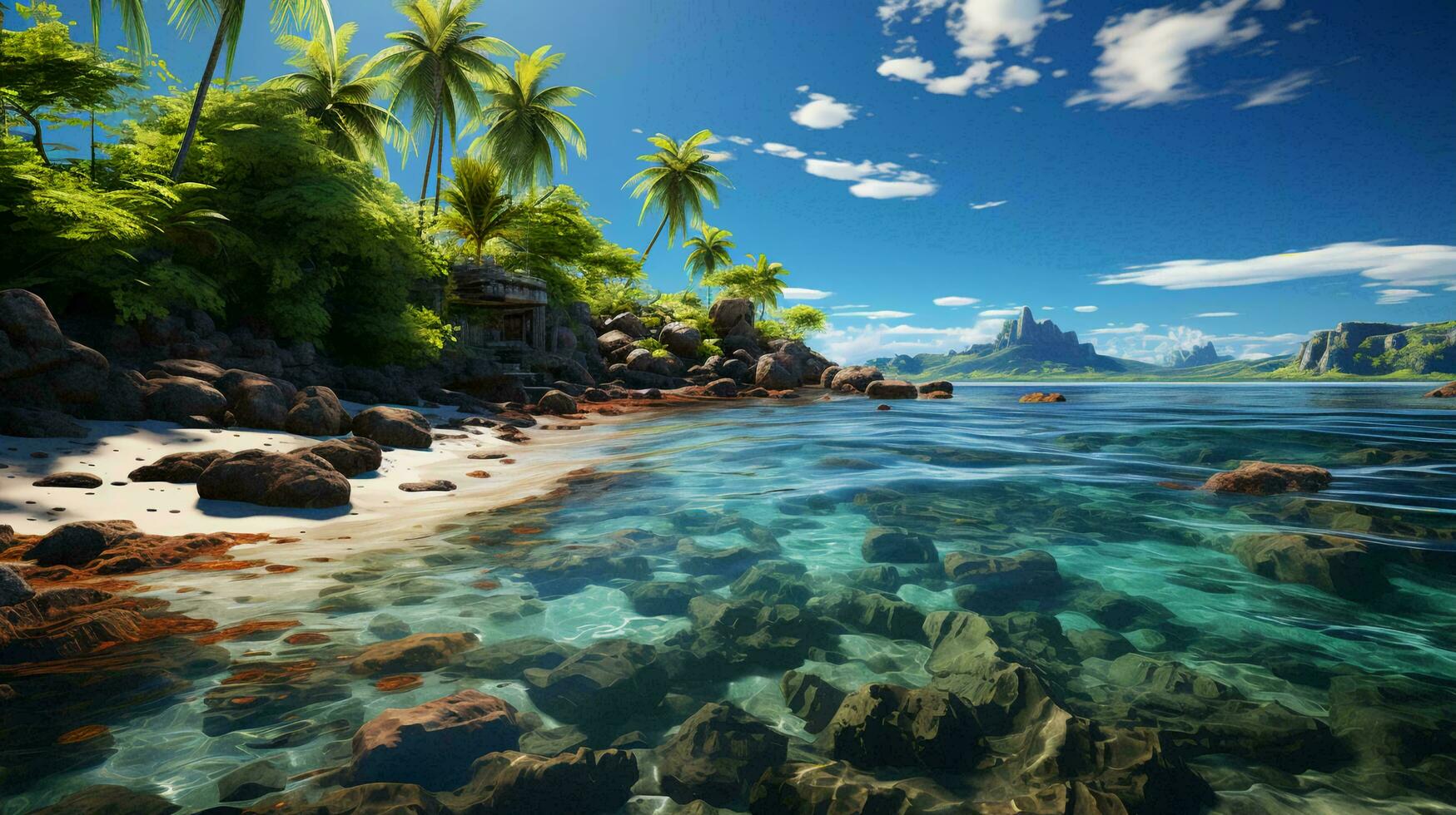 Beautiful tropical paradise sandy beach and sea with palm trees at seaside resort, seaside vacation concept, tourism photo
