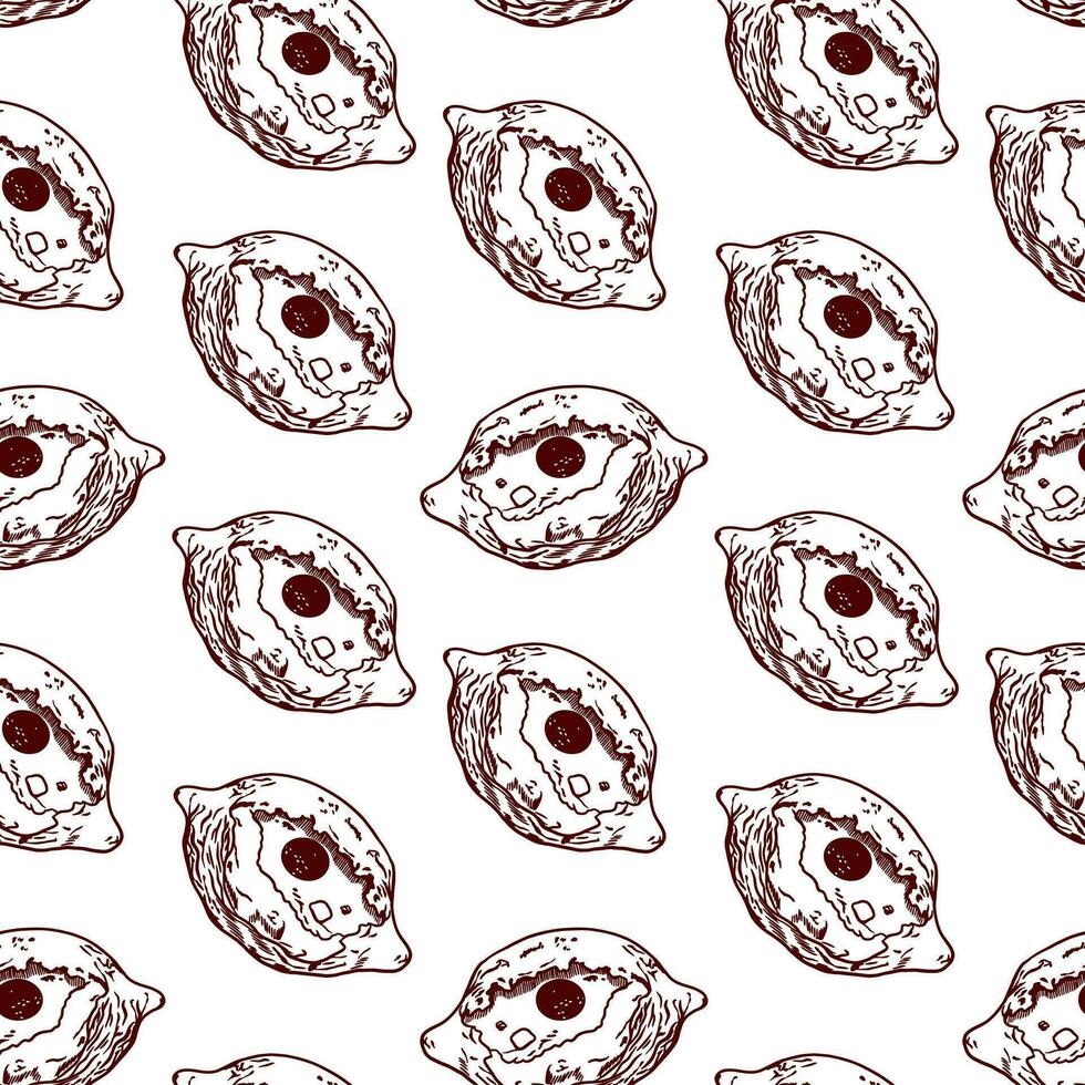 Khachapuri. Vector illustration of a seamless pattern in graphic style. Design element for menus of restaurants, cafes, food labels, covers, cards, wrapping paper.