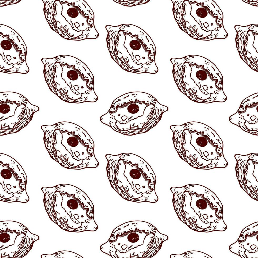 Khachapuri. Vector illustration of a seamless pattern in graphic style. Design element for menus of restaurants, cafes, food labels, covers, cards, wrapping paper.