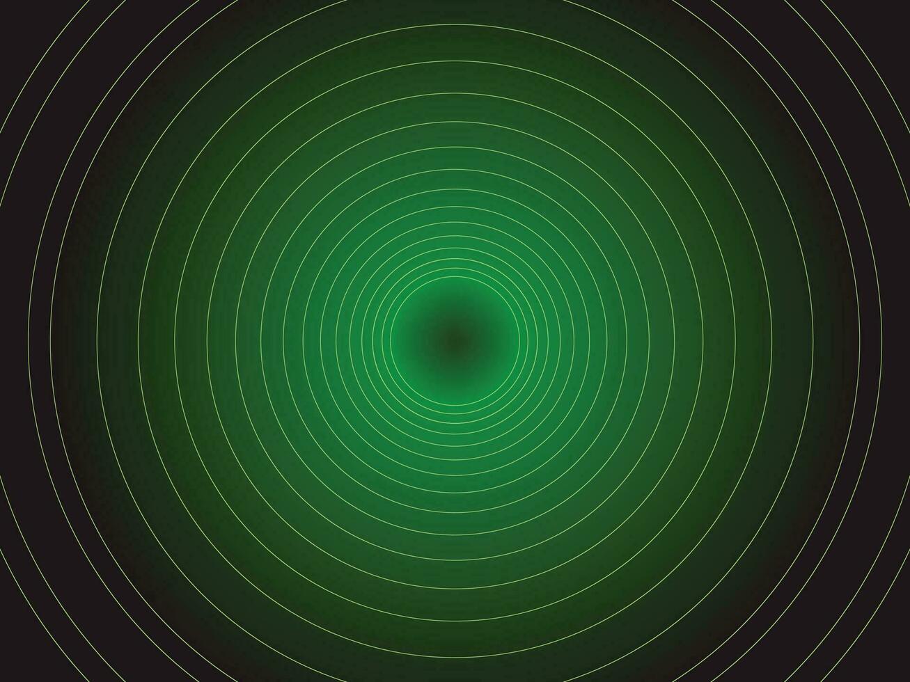 Green circular tunnel effect gradient futuristic digital machine themed vector background isolated on horizontal wallpaper template.