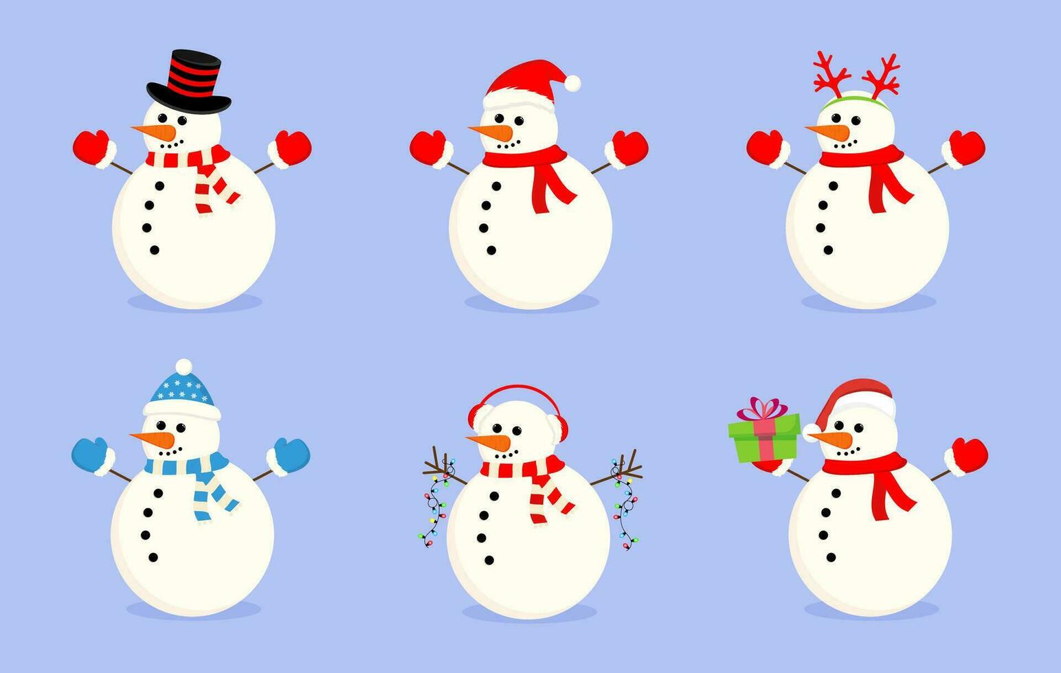 Cute snowman collection with different Christmas elements. vector