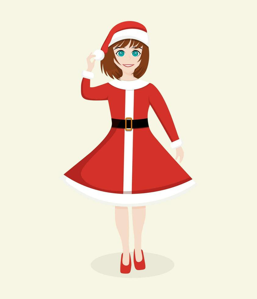 joven mujer en Papa Noel claus traje. vector