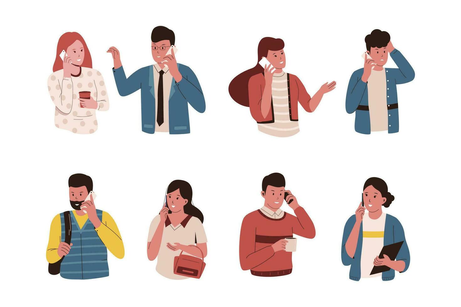 Vector collection of people talk use phone