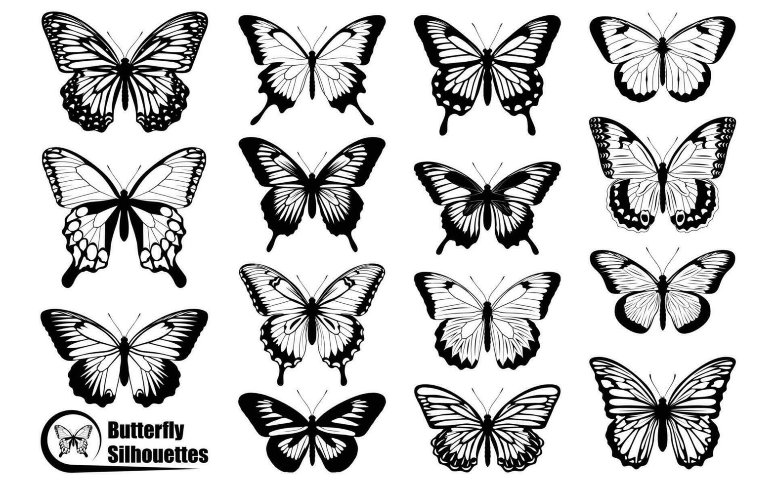 Black monochrome Butterfly Silhouettes Vector art