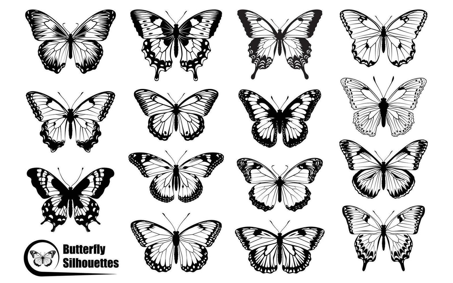 Black monochrome Butterfly Silhouettes Vector art