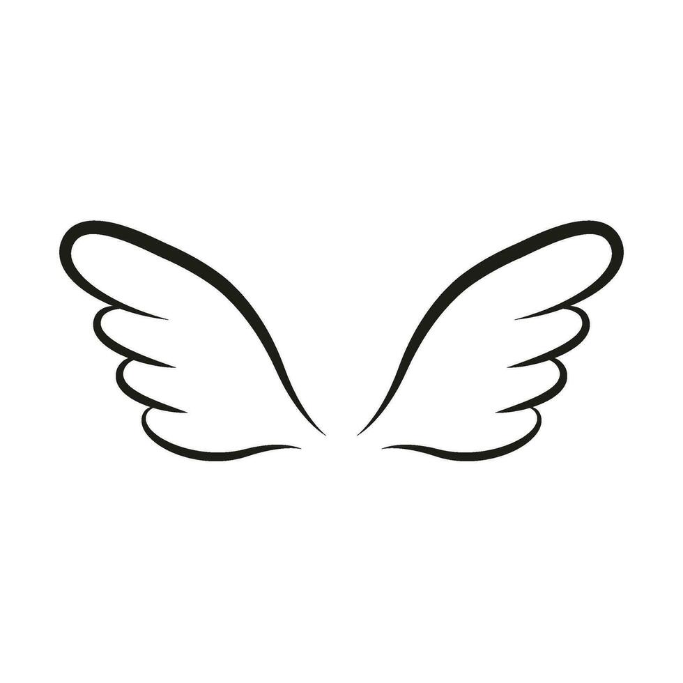 Wings line template icon. Wings for fly bird, angel and religious symbol. Wings badges decorative shapes. Vector outline illustration