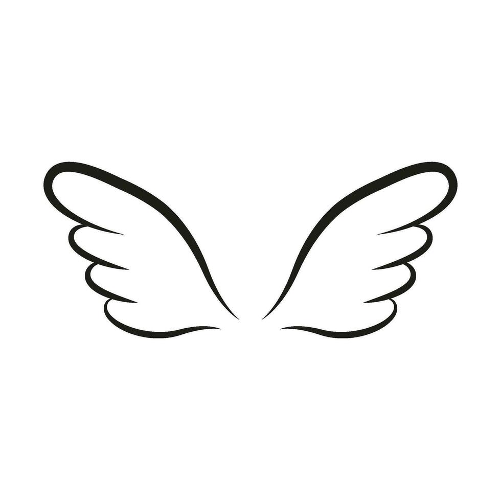 Wings line template icon. Wings for fly bird, angel and religious symbol. Wings badges decorative shapes. Vector outline illustration