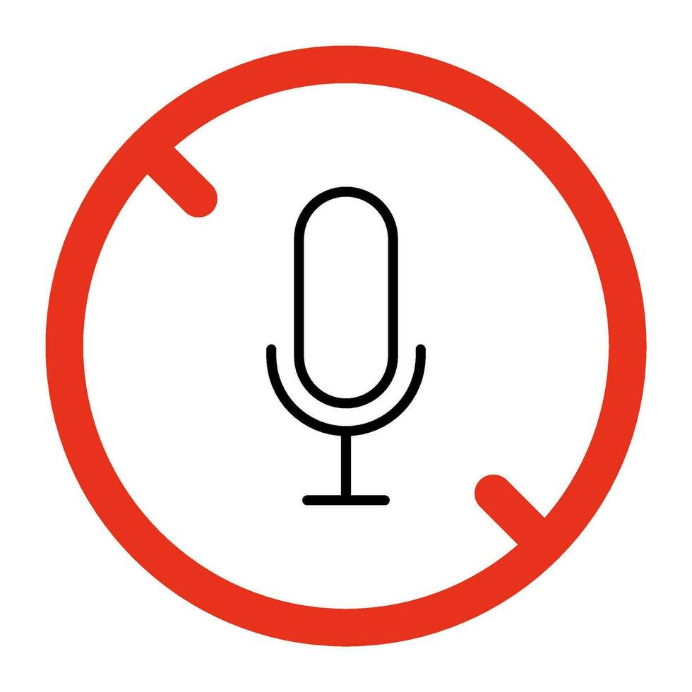 Prohibited microphone, sound off and no record sign. Forbidden mic symbol. Vector sign