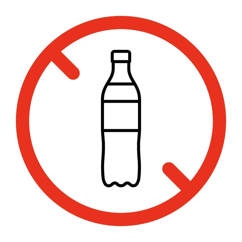 Forbidden plastic bottle, ban garbage sign. Prohibited container bottle symbol. Restriction on throwing plastic bottles, carry bottle. Vector sign