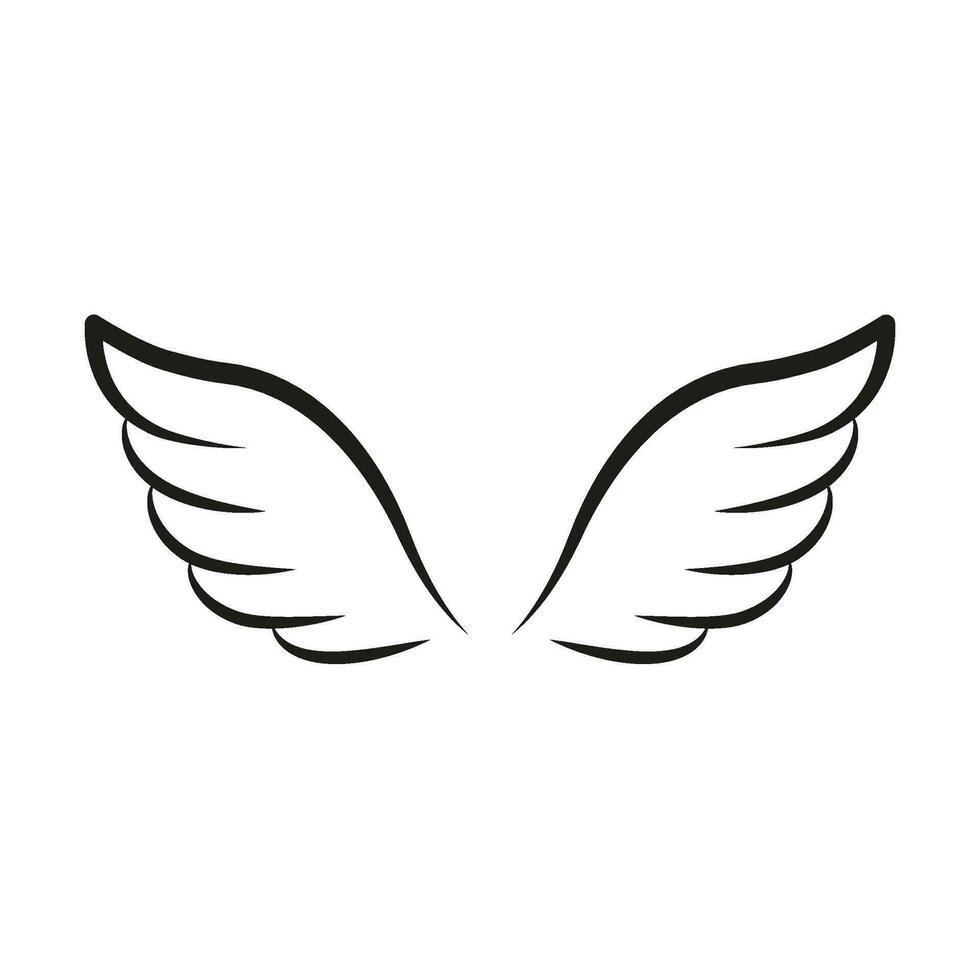 Wings line template icon. Wings for fly bird, angel and religious symbol. Wings badges decorative shapes. Vector outline illustration