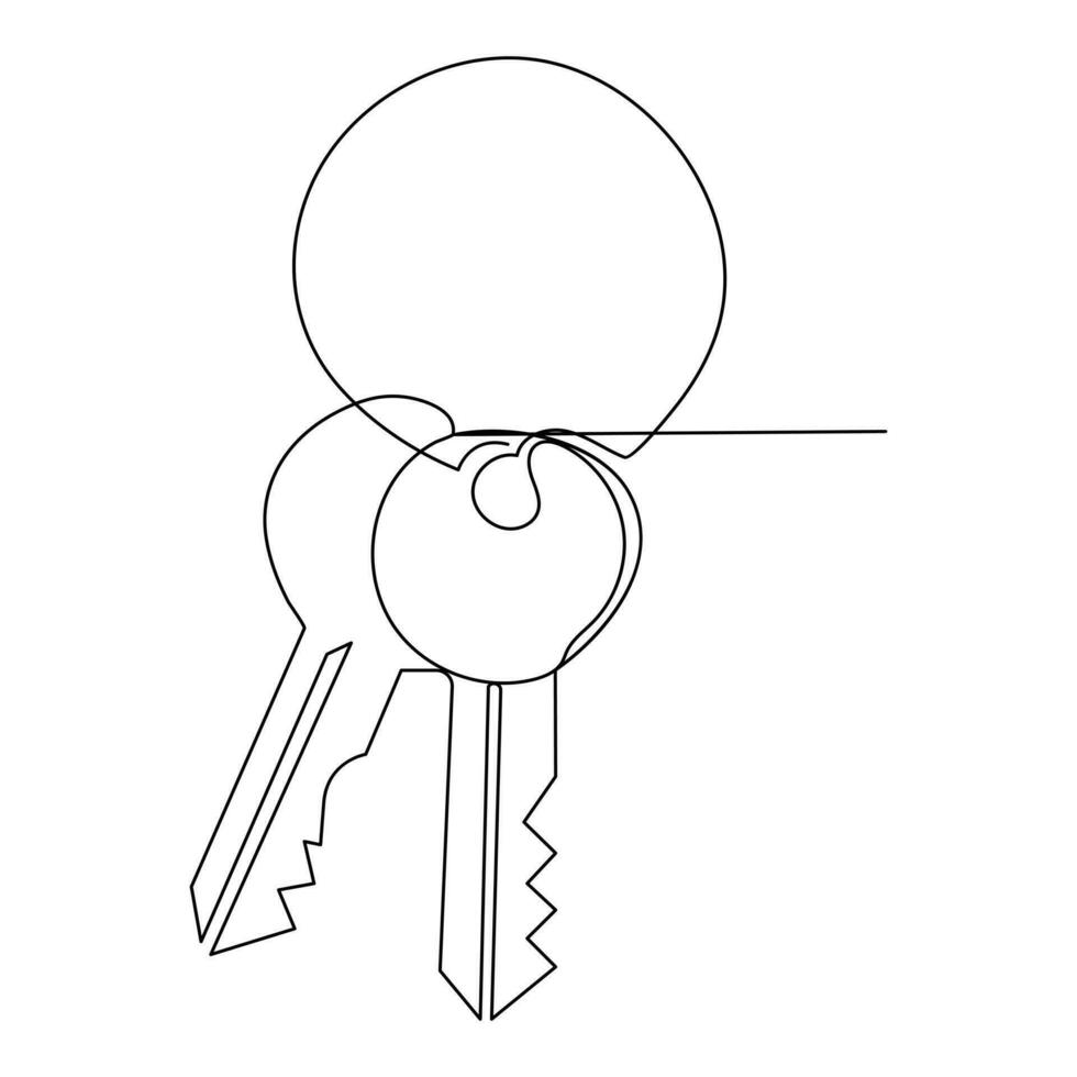 Continuous single line lock key outline vector art  drawing
