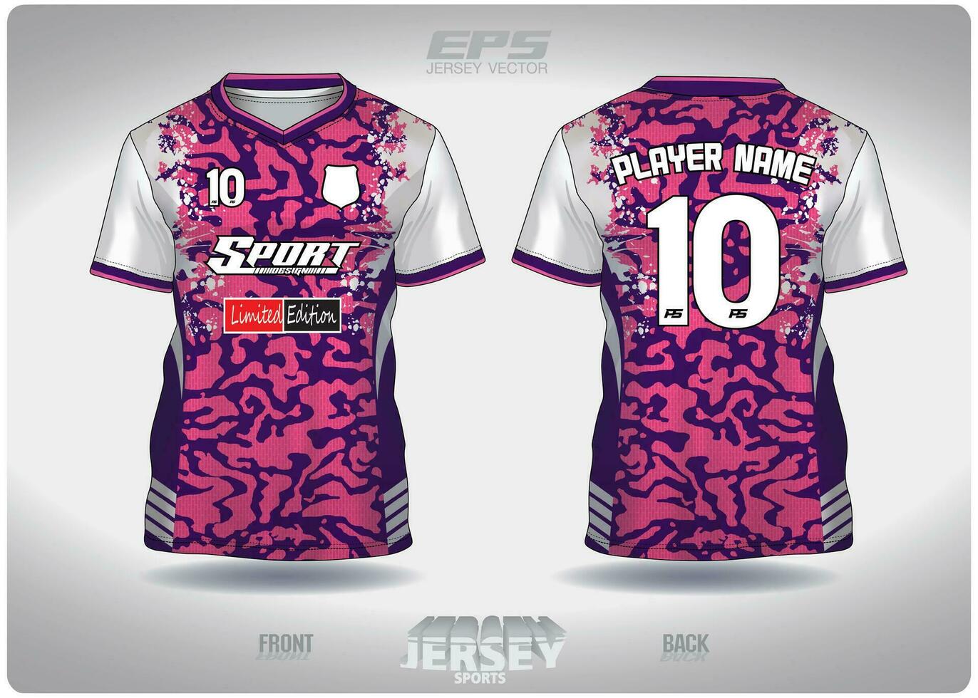 EPS jersey sports shirt vector.purple pink camouflage pattern design, illustration, textile background for V-neck sports t-shirt, football jersey shirt vector