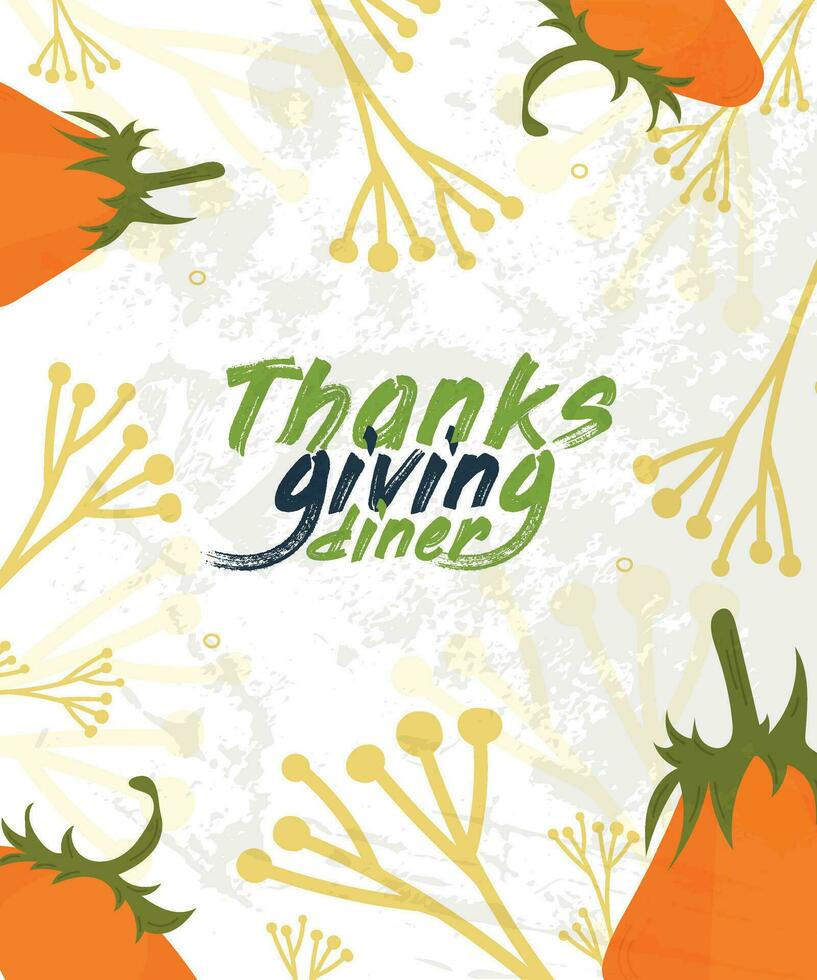Thanksgiving invitation to dinner with pumpkin and leaves in vector, white background vector