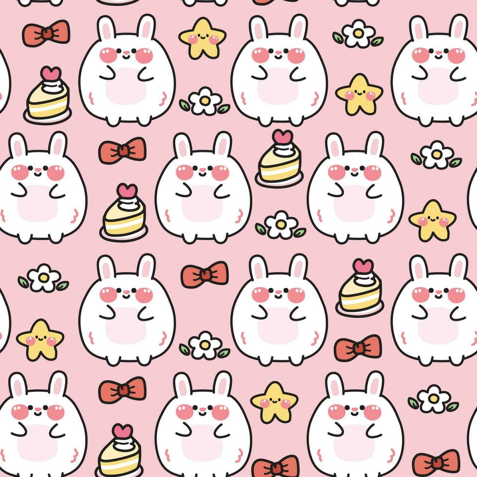 Seamless pattern of cute fat rabbit with icon background.Chubby rodents vector