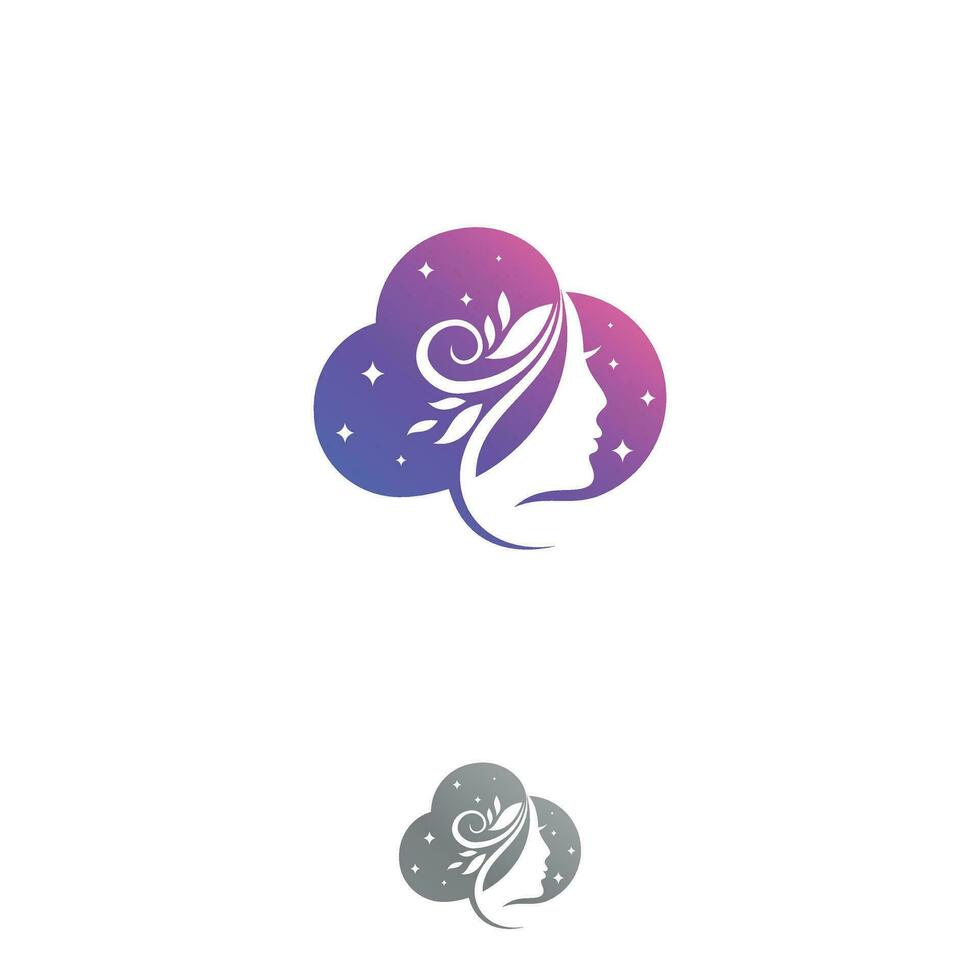 Sueños mujer silueta en nube con hoja diseño modelo vector