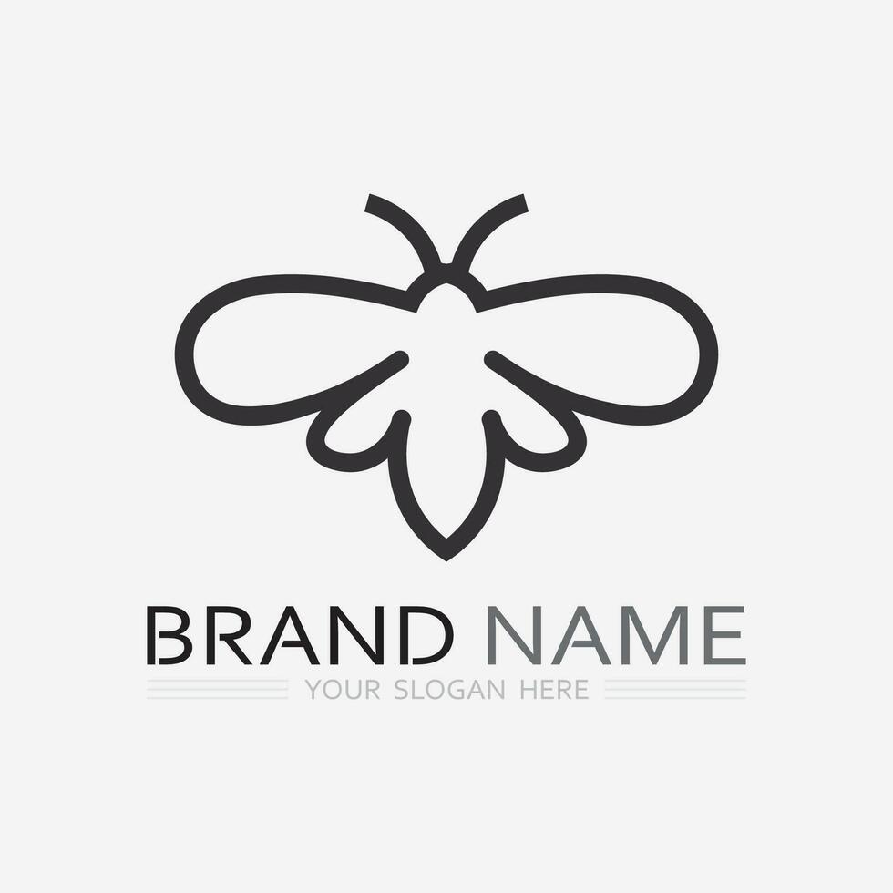 bee and honey logo vector design and insect animal illustration