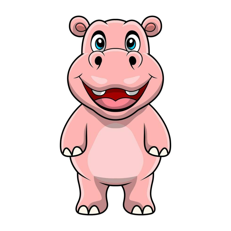 Cute hippo cartoon on white background vector