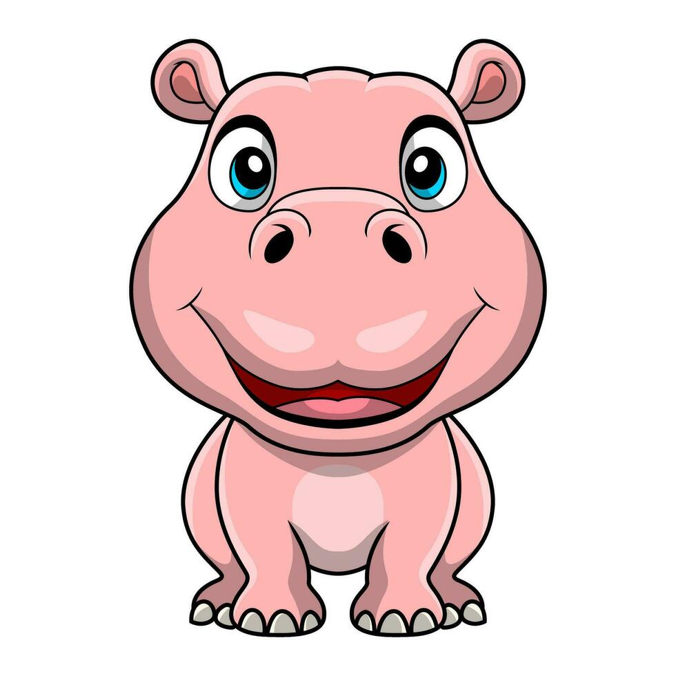 Cute hippo cartoon on white background vector