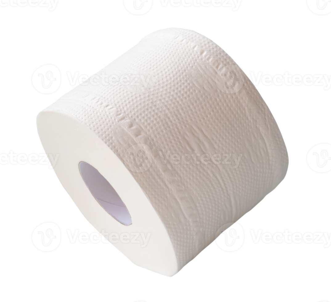Single roll of white tissue paper or napkin prepared for use in toilet or restroom isolated with clipping path in png file format