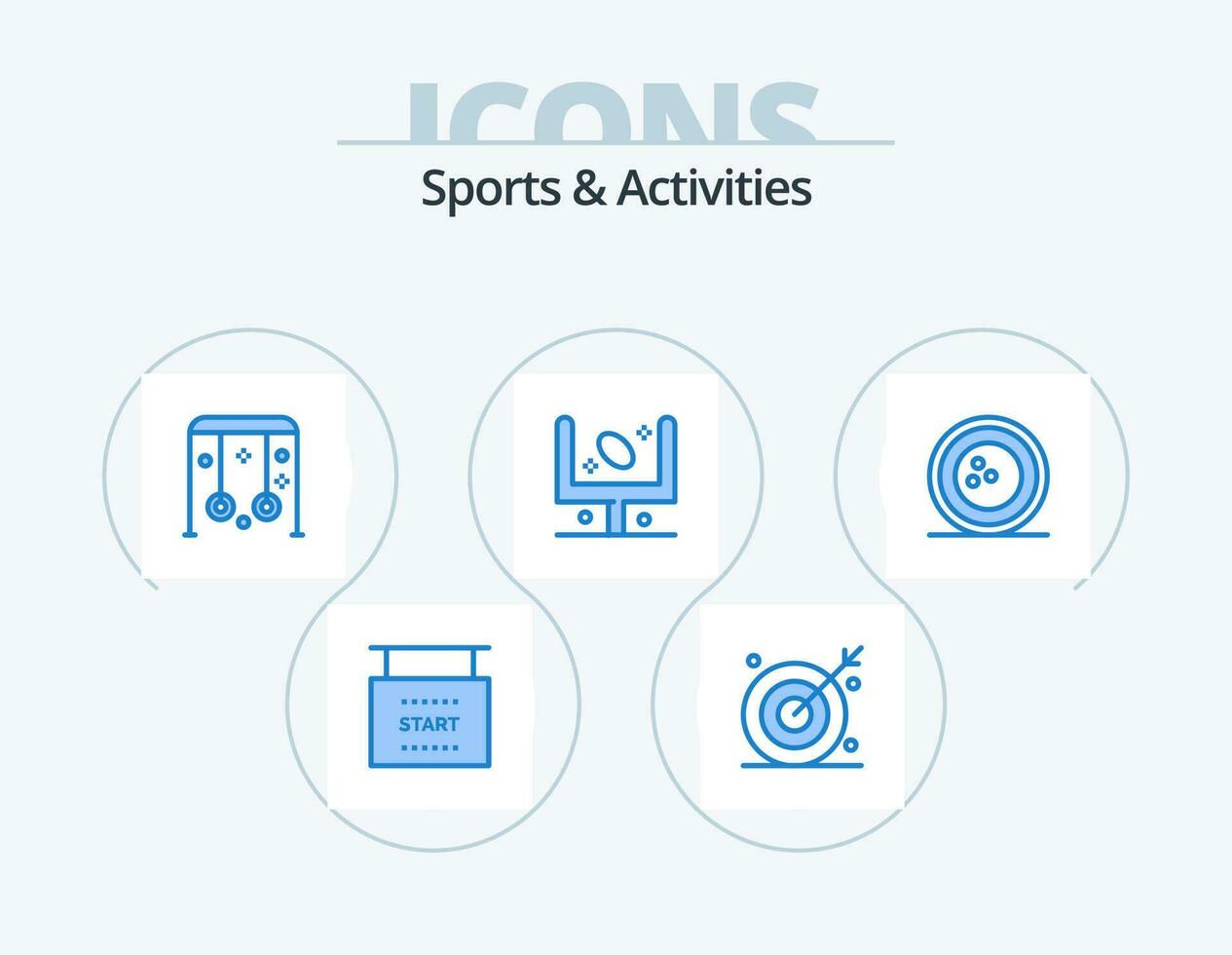 Sports and Activities Blue Icon Pack 5 Icon Design. goal. field. shooting target. american. sports vector