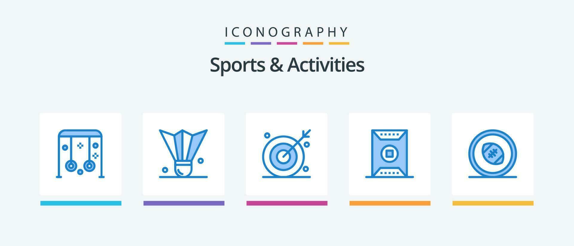 Sports and Activities Blue 5 Icon Pack Including sport. field. shuttlecock. shooting target. bulls-eye. Creative Icons Design vector