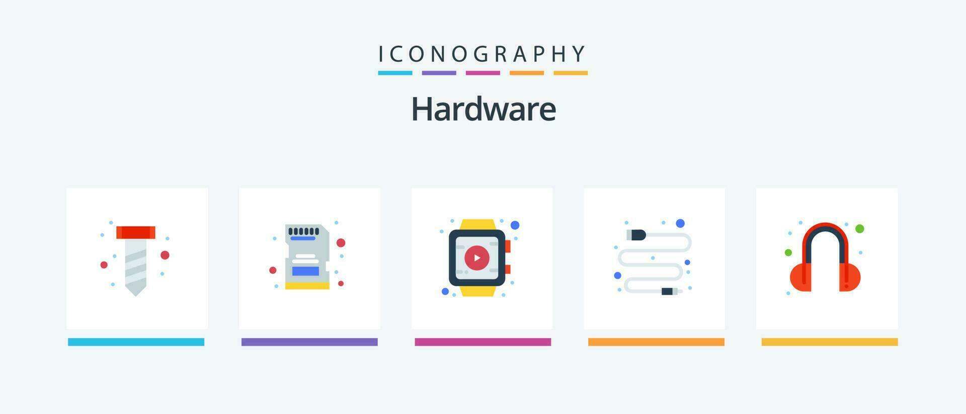 Hardware Flat 5 Icon Pack Including . watch. support. headset. Creative Icons Design vector