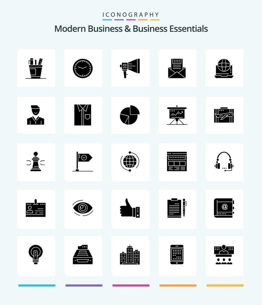 Creative Modern Business And Business Essentials 25 Glyph Solid Black icon pack  Such As speaker. marketing. office. loudspeaker. announce vector