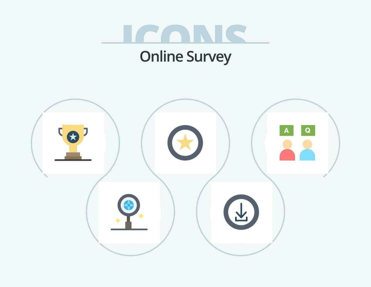 Online Survey Flat Icon Pack 5 Icon Design. online. answers. award. business. star vector