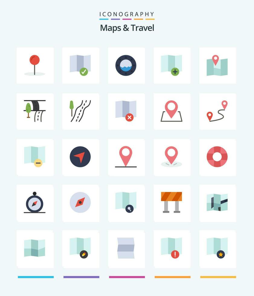 Creative Maps  Travel 25 Flat icon pack  Such As travel. road. water. pin. location vector