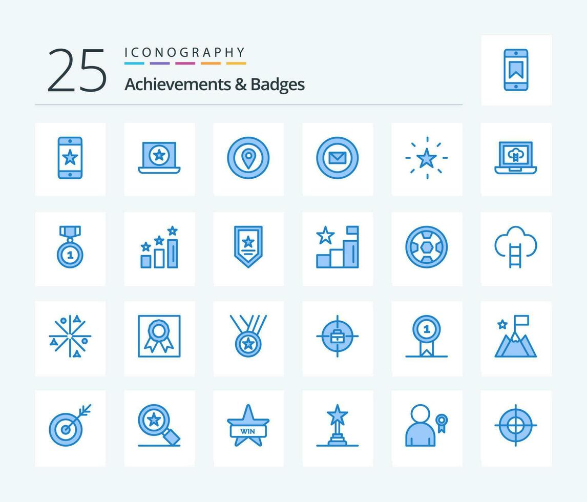 Achievements  Badges 25 Blue Color icon pack including favorite. stamps. location. sharp. mail vector